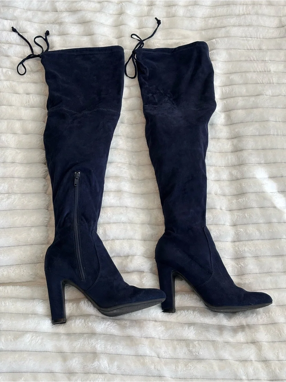 Unisa navy blue over the knee faux suede boots, size 6 thigh high